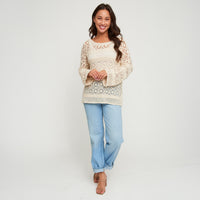 Knit Sweater Florence Long Sleeve Crochet Cotton Blend