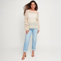 Knit Sweater Florence Long Sleeve Crochet Cotton Blend