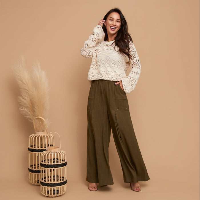 Knit Sweater Florence Long Sleeve Crochet Cotton Blend