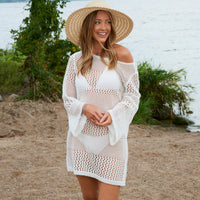 Knit Sweater Josie Long Flare Sleeve Crochet Swim Cover Up