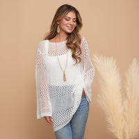 Knit Sweater Josie Long Flare Sleeve Crochet Swim Cover Up