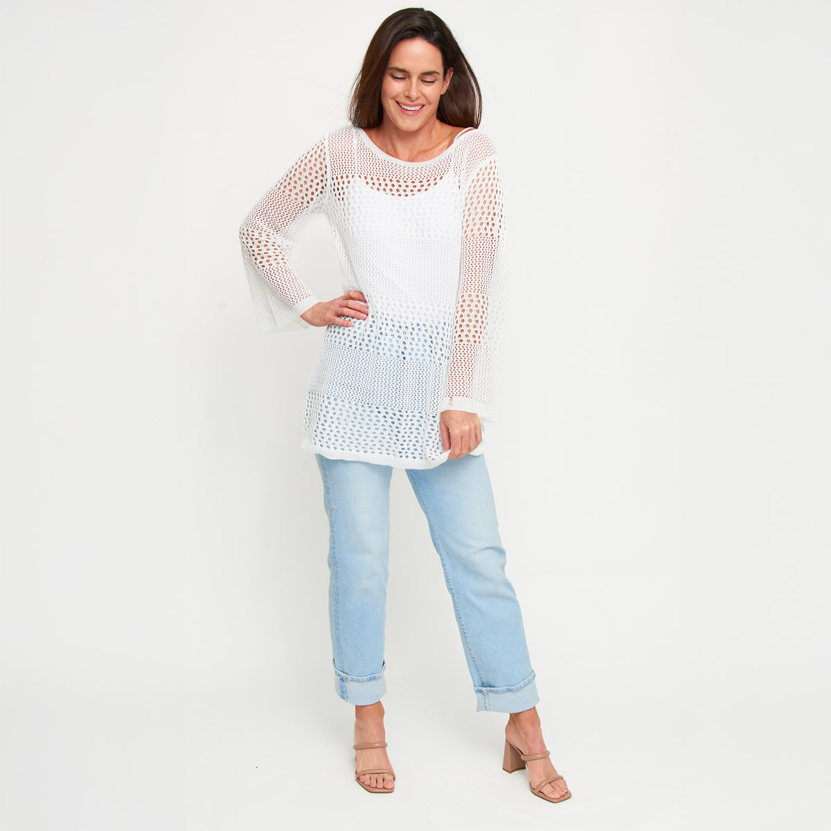 Knit Sweater Josie Long Flare Sleeve Crochet Swim Cover Up