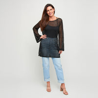 Knit Sweater Josie Long Flare Sleeve Crochet Swim Cover Up