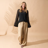 Knit Sweater Josie Long Flare Sleeve Crochet Swim Cover Up