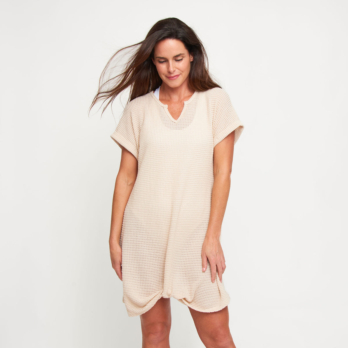 Beach Dress Rue Waffle Knit Short Sleeve Swim Cover Up