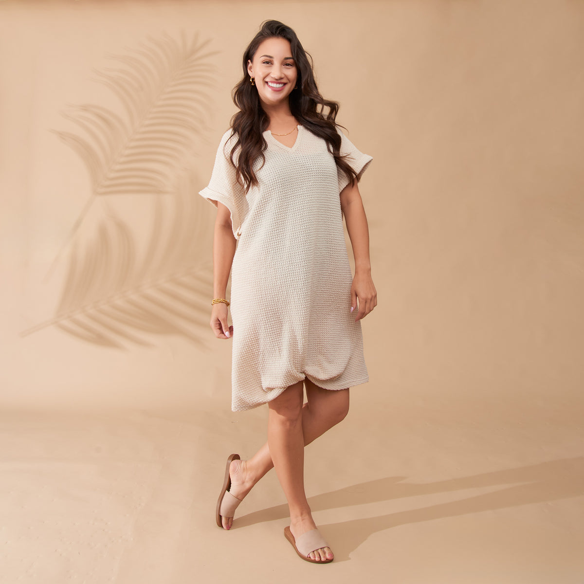 Beach Dress Rue Waffle Knit Short Sleeve Swim Cover Up