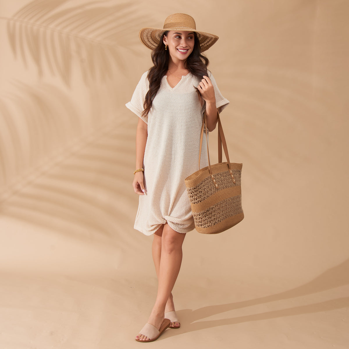 Beach Dress Rue Waffle Knit Short Sleeve Swim Cover Up