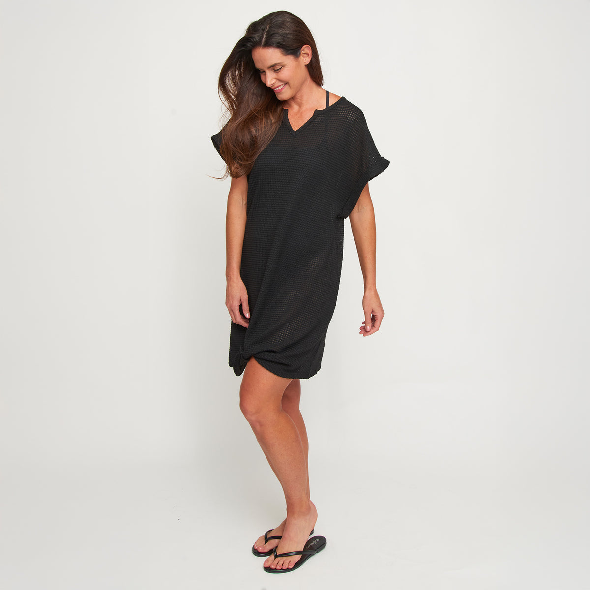 Beach Dress Rue Waffle Knit Short Sleeve Swim Cover Up
