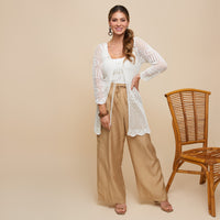 Crochet Cardigan Brie Open Knit Front Tie Long Sleeve