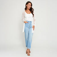 Crochet Cardigan Brie Open Knit Front Tie Long Sleeve