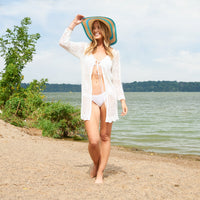 Crochet Cardigan Brie Open Knit Front Tie Long Sleeve