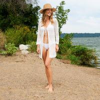 Crochet Cardigan Brie Open Knit Front Tie Long Sleeve