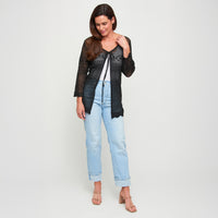 Crochet Cardigan Brie Open Knit Front Tie Long Sleeve