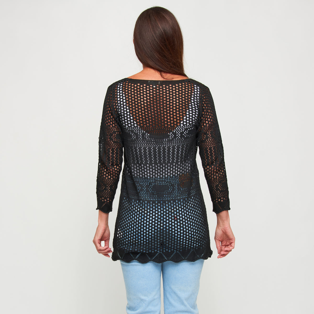 Crochet Cardigan Brie Open Knit Front Tie Long Sleeve