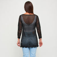 Crochet Cardigan Brie Open Knit Front Tie Long Sleeve