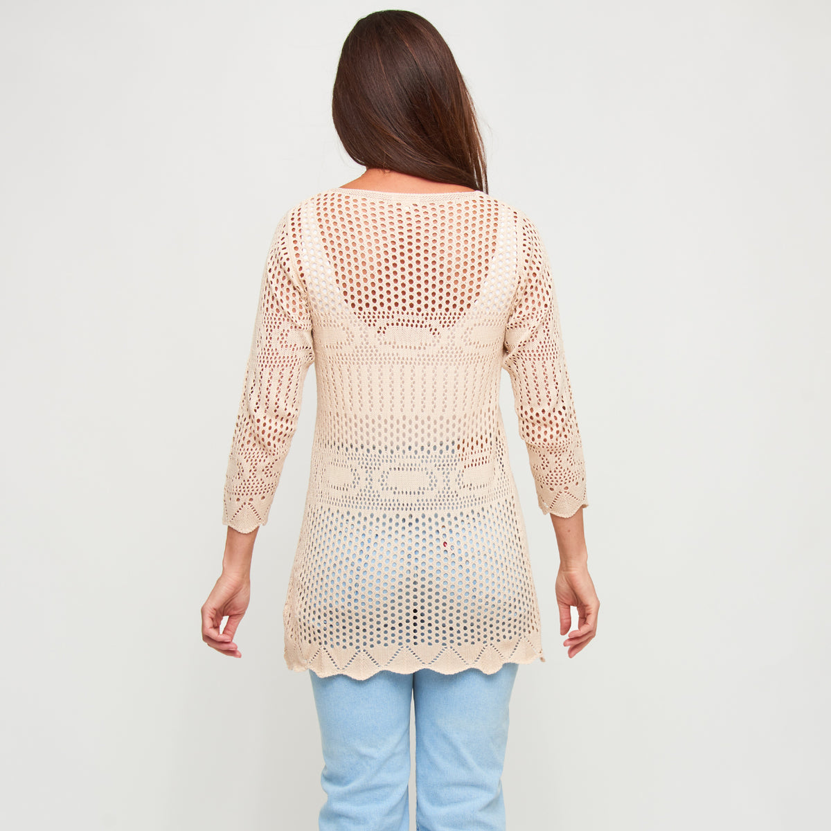 Crochet Cardigan Brie Open Knit Front Tie Long Sleeve