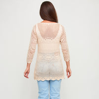 Crochet Cardigan Brie Open Knit Front Tie Long Sleeve