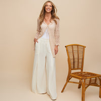 Crochet Cardigan Brie Open Knit Front Tie Long Sleeve