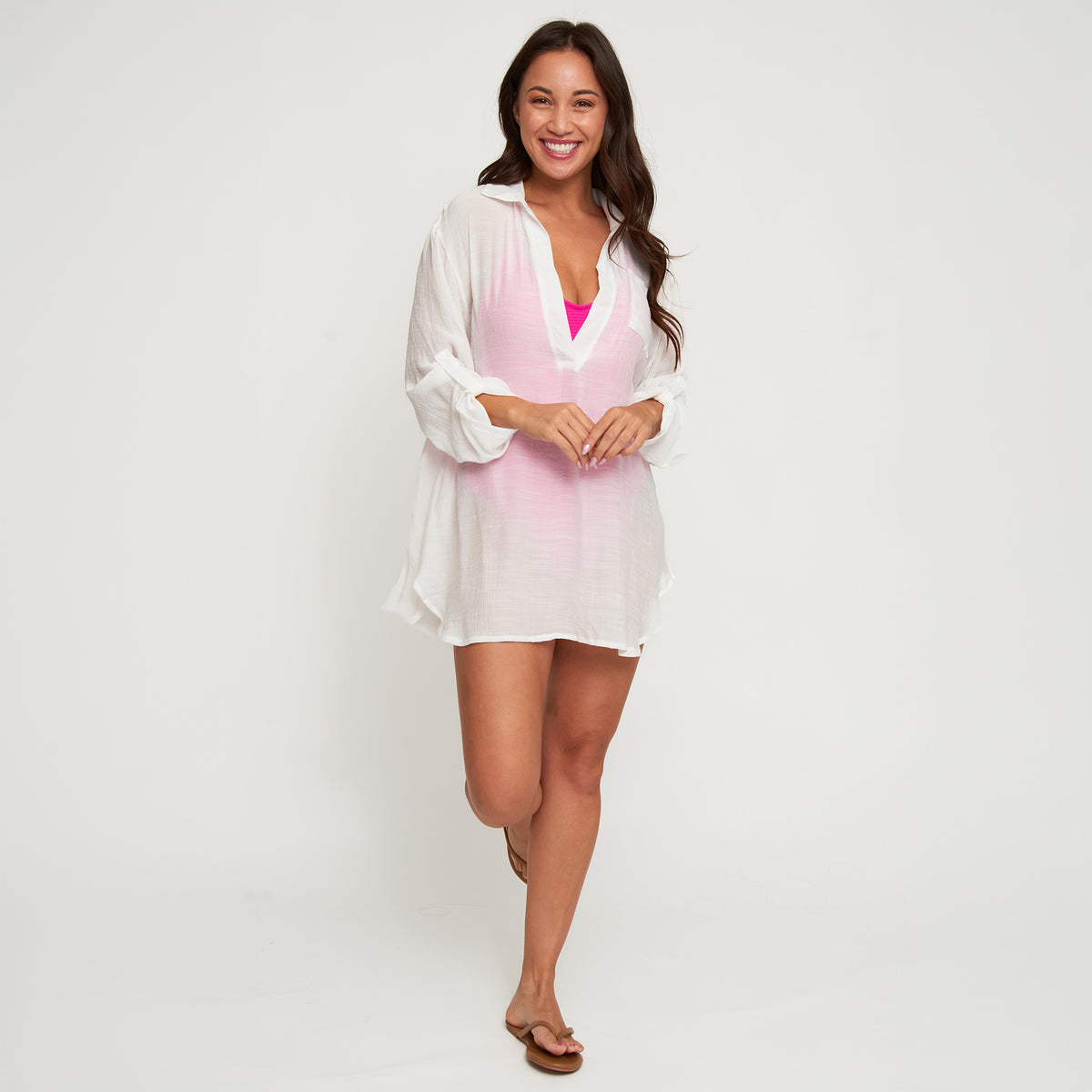 Swim Shirt Lila Deep V-Neck Cover Up Top with Front Pocket