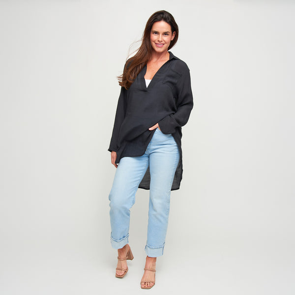 Swim Shirt Lila Deep V-Neck Cover Up Top with Front Pocket