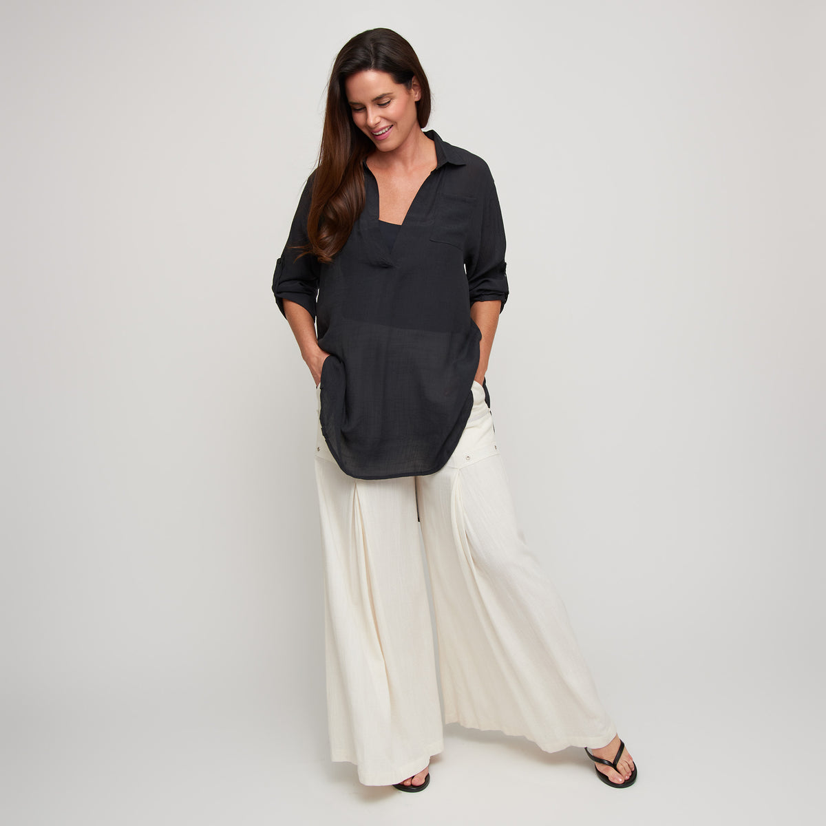 Swim Shirt Lila Deep V-Neck Cover Up Top with Front Pocket
