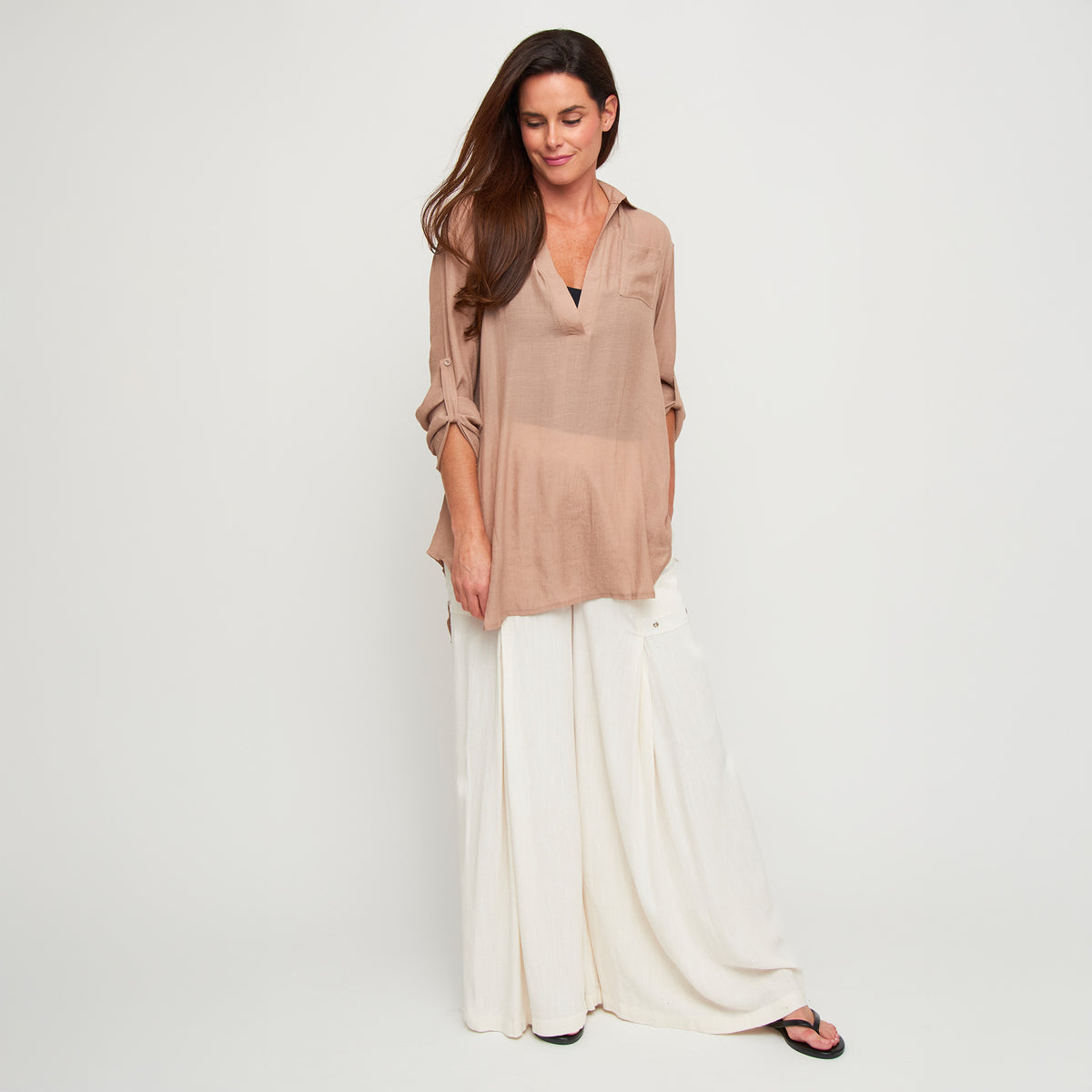 Swim Shirt Lila Deep V-Neck Cover Up Top with Front Pocket