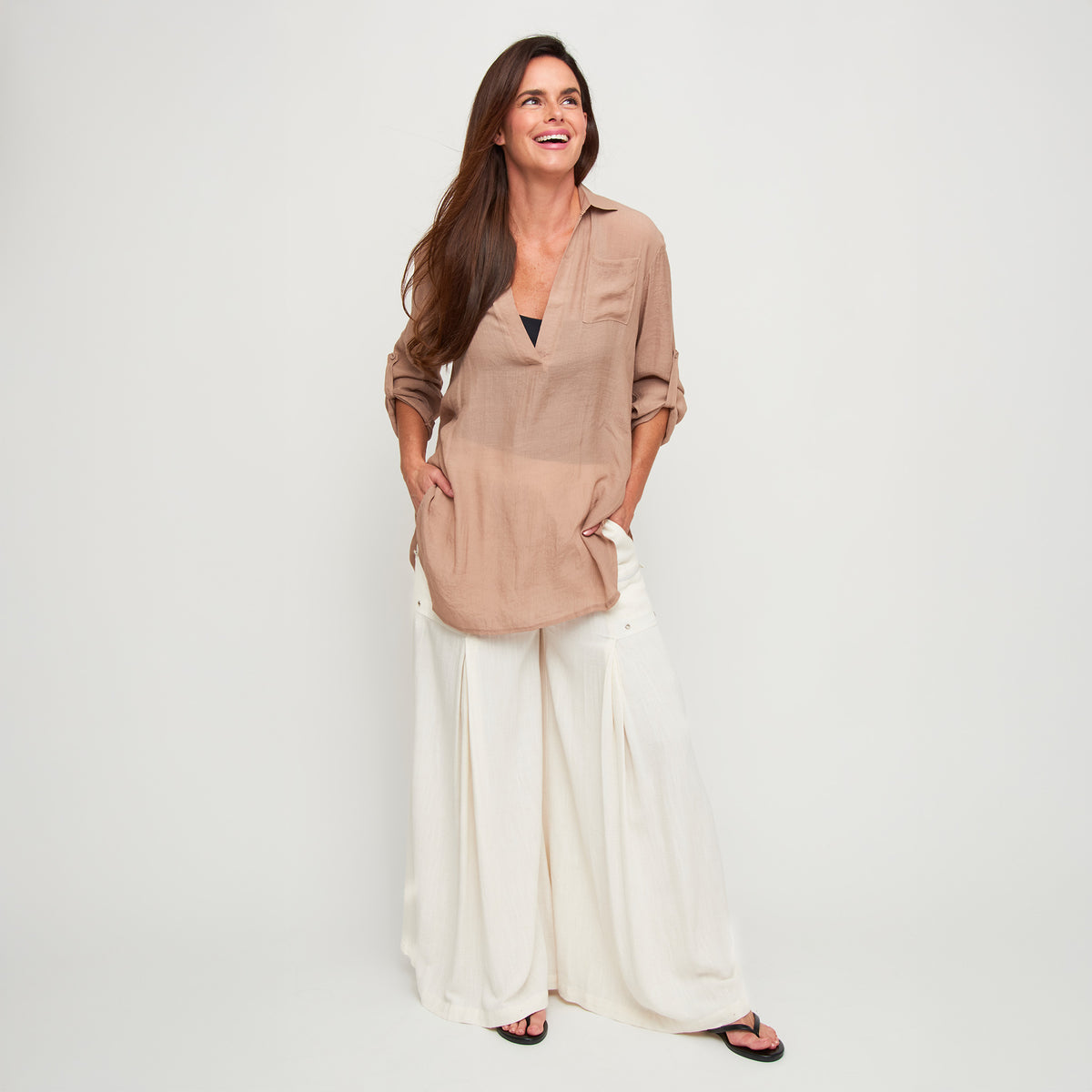 Swim Shirt Lila Deep V-Neck Cover Up Top with Front Pocket