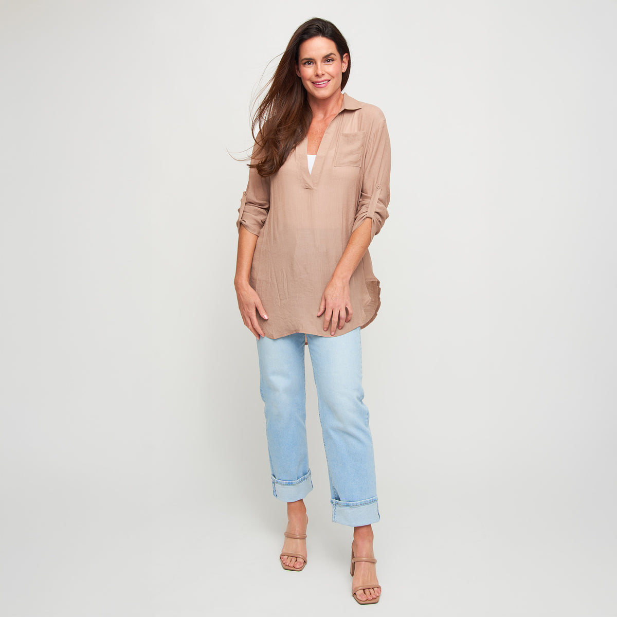 Swim Shirt Lila Deep V-Neck Cover Up Top with Front Pocket