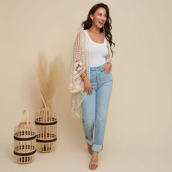 Knit Cardigan Iris Open Crochet Kimono Cotton Cover Up