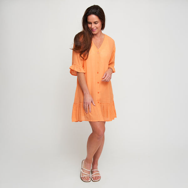 Swim Cover Up Alix Ruffle Hem Short Sleeve Button Down Dress
