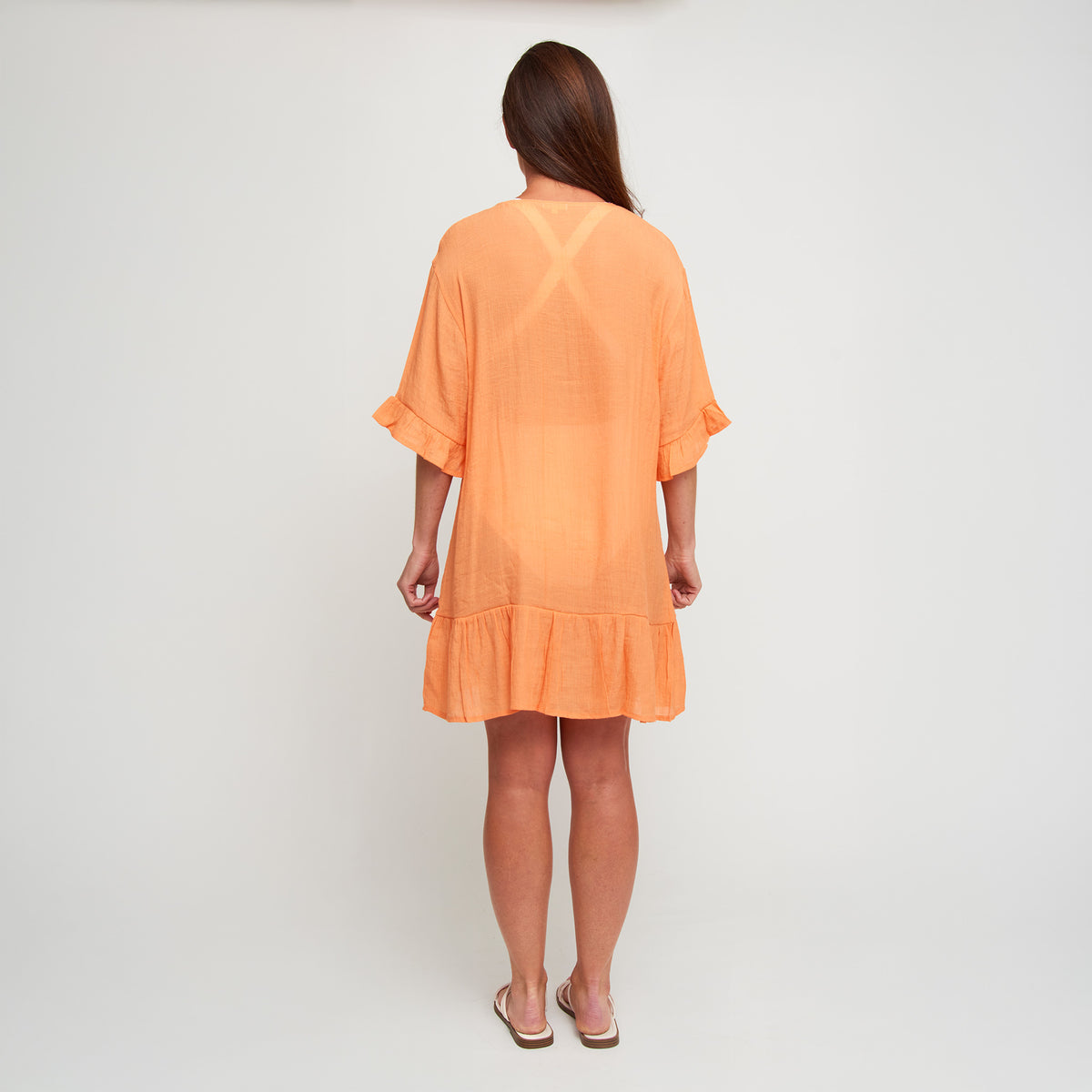 Swim Cover Up Alix Ruffle Hem Short Sleeve Button Down Dress