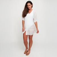Swim Cover Up Alix Ruffle Hem Short Sleeve Button Down Dress