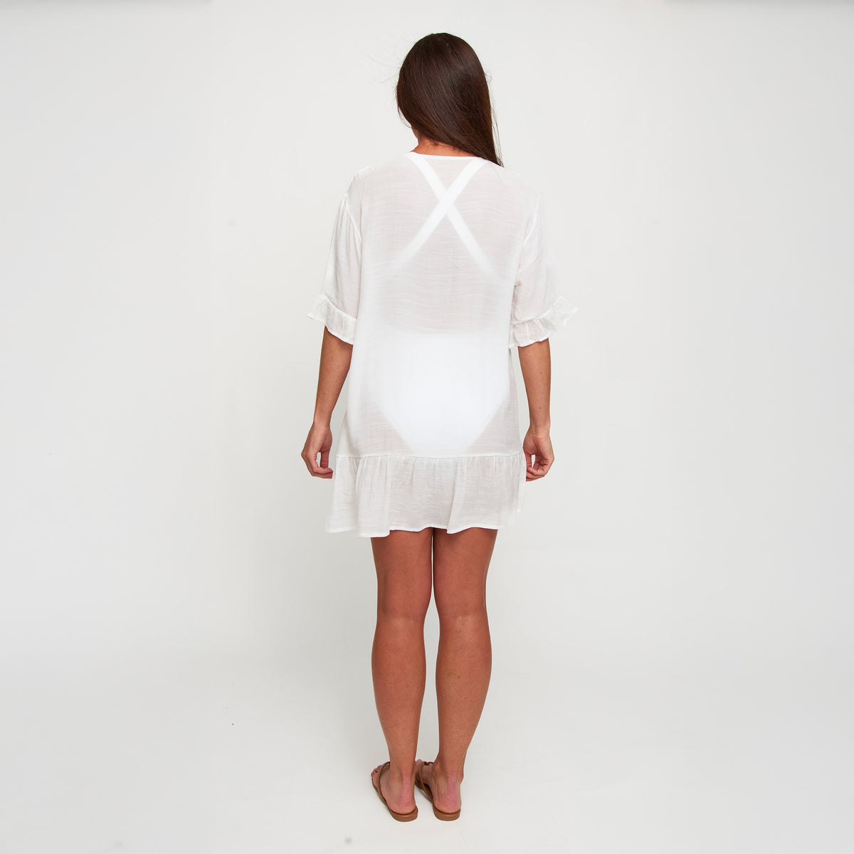 Swim Cover Up Alix Ruffle Hem Short Sleeve Button Down Dress