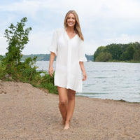 Swim Cover Up Alix Ruffle Hem Short Sleeve Button Down Dress