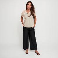 Hoodie Top Carlie Waffle Knit Short Sleeve Shirt with Hood