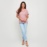 Hoodie Top Carlie Waffle Knit Short Sleeve Shirt with Hood