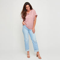 Hoodie Top Carlie Waffle Knit Short Sleeve Shirt with Hood