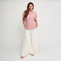 Hoodie Top Carlie Waffle Knit Short Sleeve Shirt with Hood