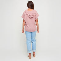 Hoodie Top Carlie Waffle Knit Short Sleeve Shirt with Hood