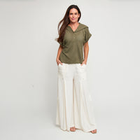 Hoodie Top Carlie Waffle Knit Short Sleeve Shirt with Hood