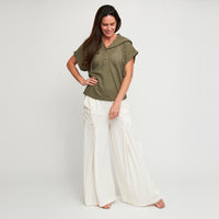 Hoodie Top Carlie Waffle Knit Short Sleeve Shirt with Hood