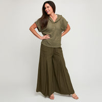 Hoodie Top Carlie Waffle Knit Short Sleeve Shirt with Hood