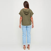 Hoodie Top Carlie Waffle Knit Short Sleeve Shirt with Hood