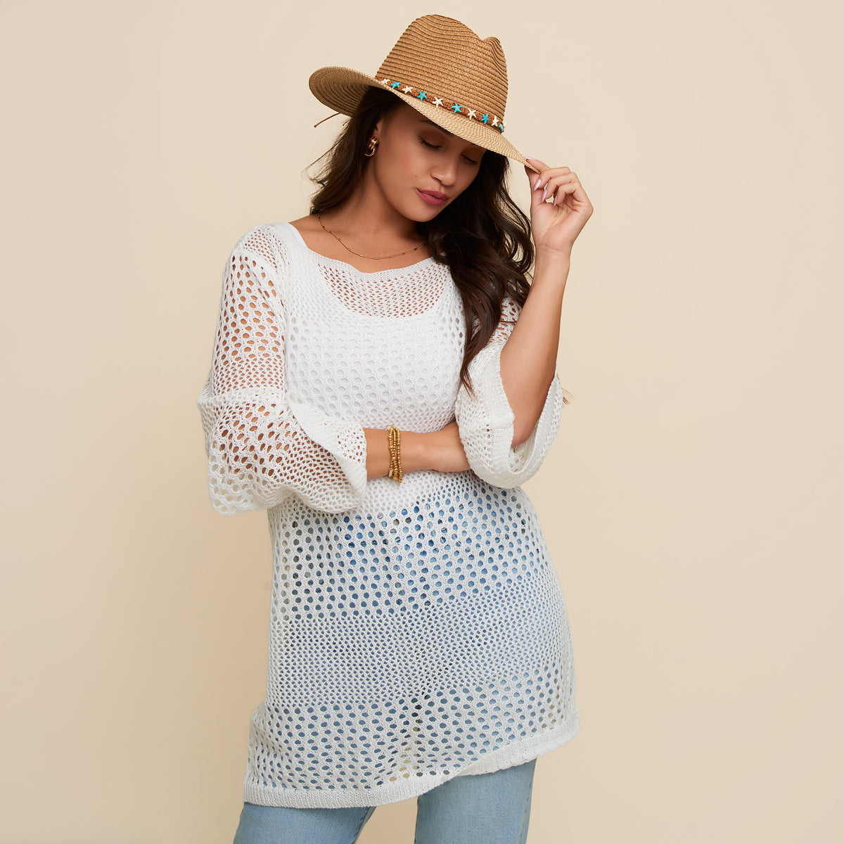 Fedora Hat Zola Woven Panama Beaded Band