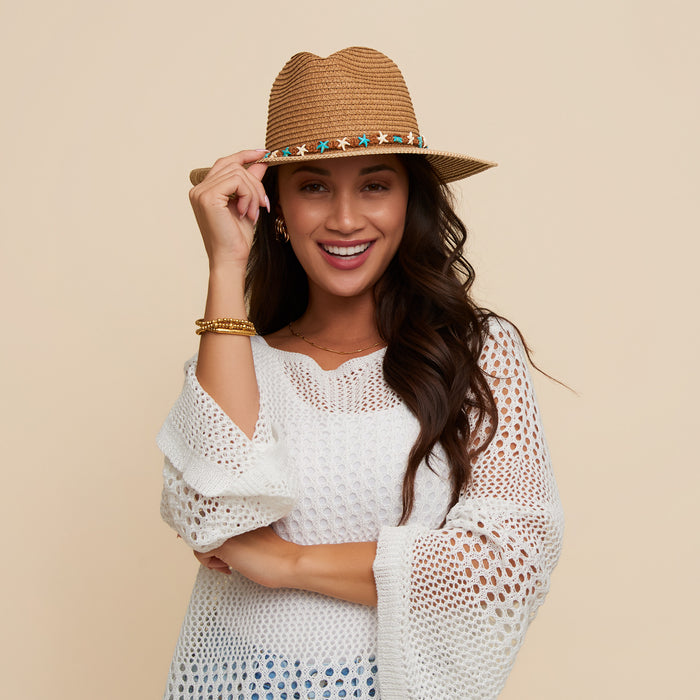 Fedora Hat Zola Woven Panama Beaded Band