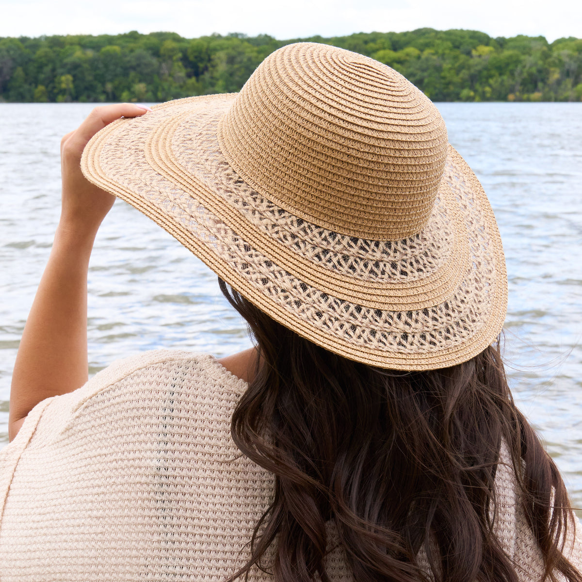 Sun Hat Katen Two Tone Open Woven Wide Brim