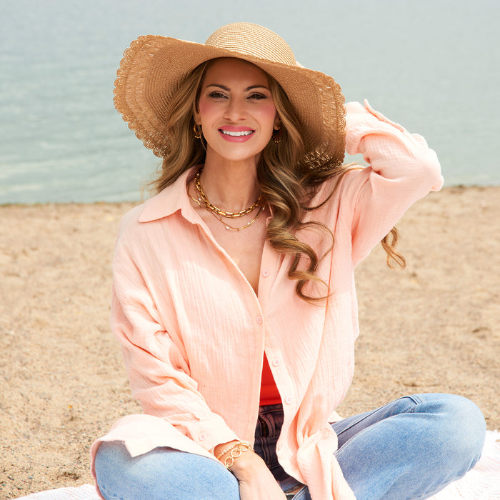 Sun Hat Gaby Woven Scalloped Wide Brim