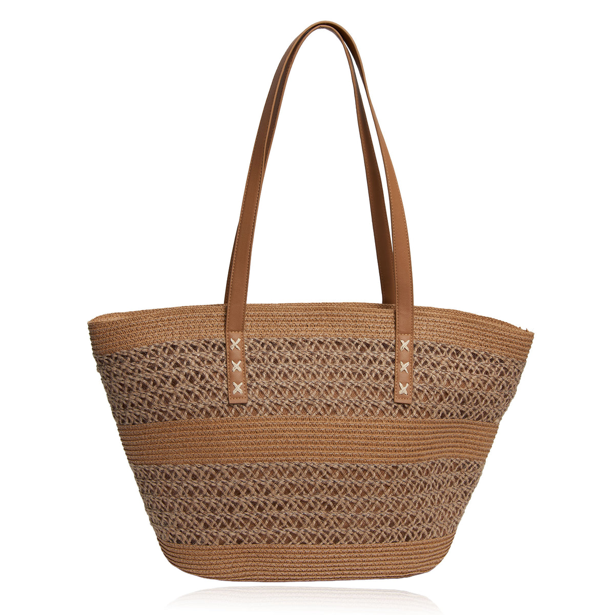 Tote Bag Katen Two Tone Woven Zipper Beach Bag 21"x12"