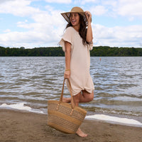 Tote Bag Katen Two Tone Woven Zipper Beach Bag 21"x12"