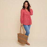 Tote Bag Katen Two Tone Woven Zipper Beach Bag 21"x12"